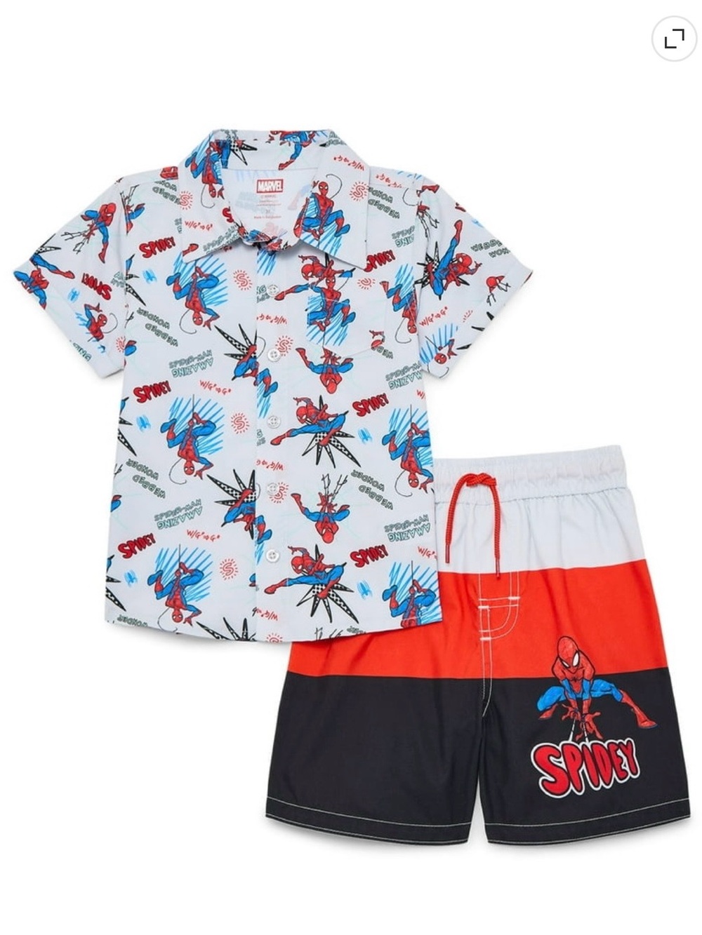 NWT boys spidey swimming trunks with matching resort button up size 3t